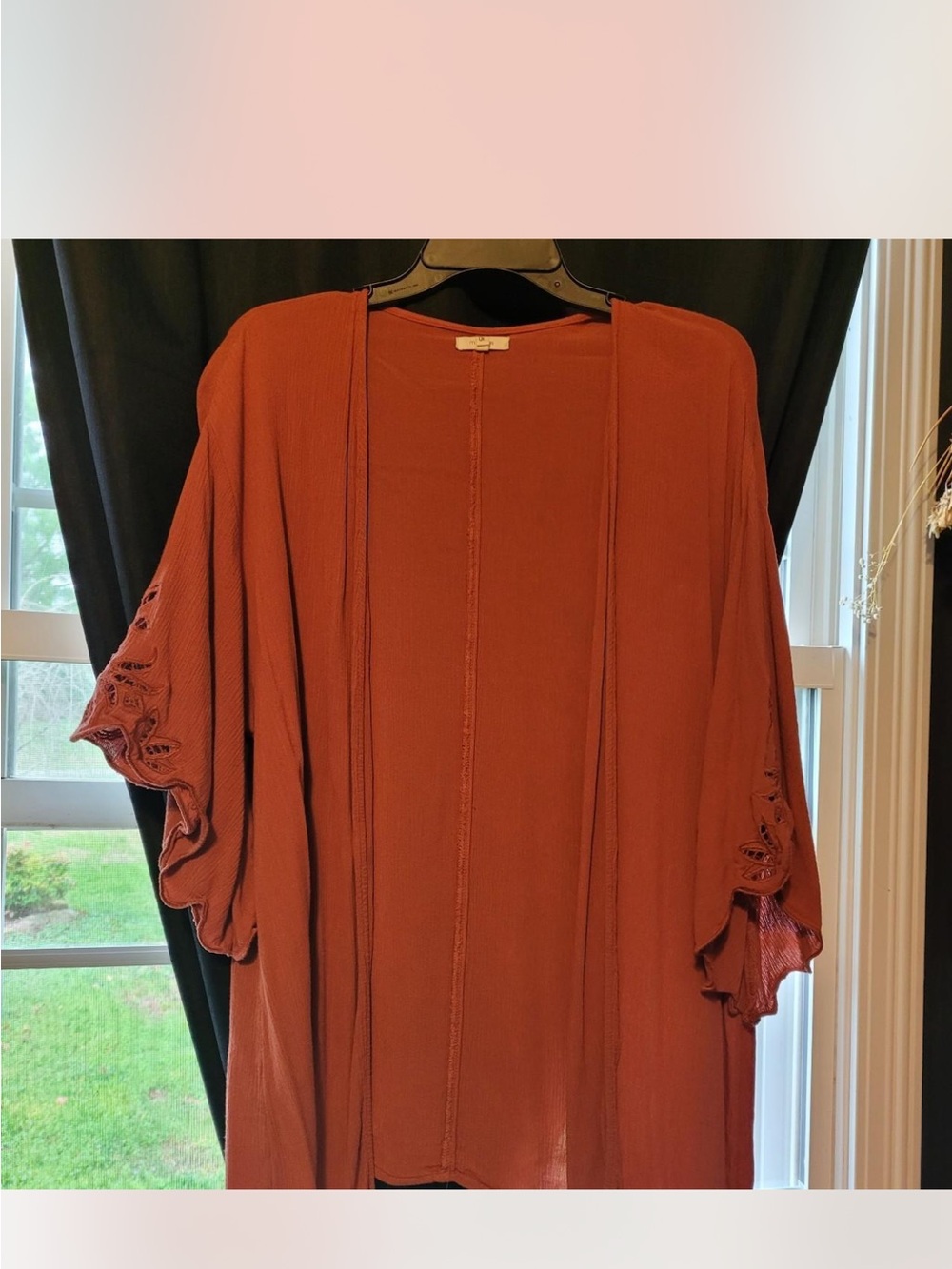 Maurice’s Rust Orange Open Front Kimono with Lace Sleeve Detail